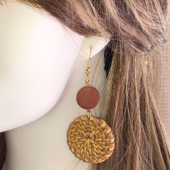 Bamboo Circle Earrings w/Orange Wood Dot - Picture 5 of 9